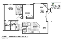 Unit K - 2 Bedroom, 2 Bath, 1391 Sq Feet